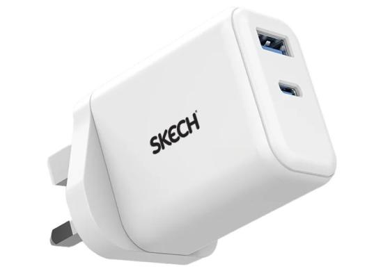 Skech Power Delivery 2 Port GaN Wall Charger 45w PD Power Charger Type-C Port + USB-A – white